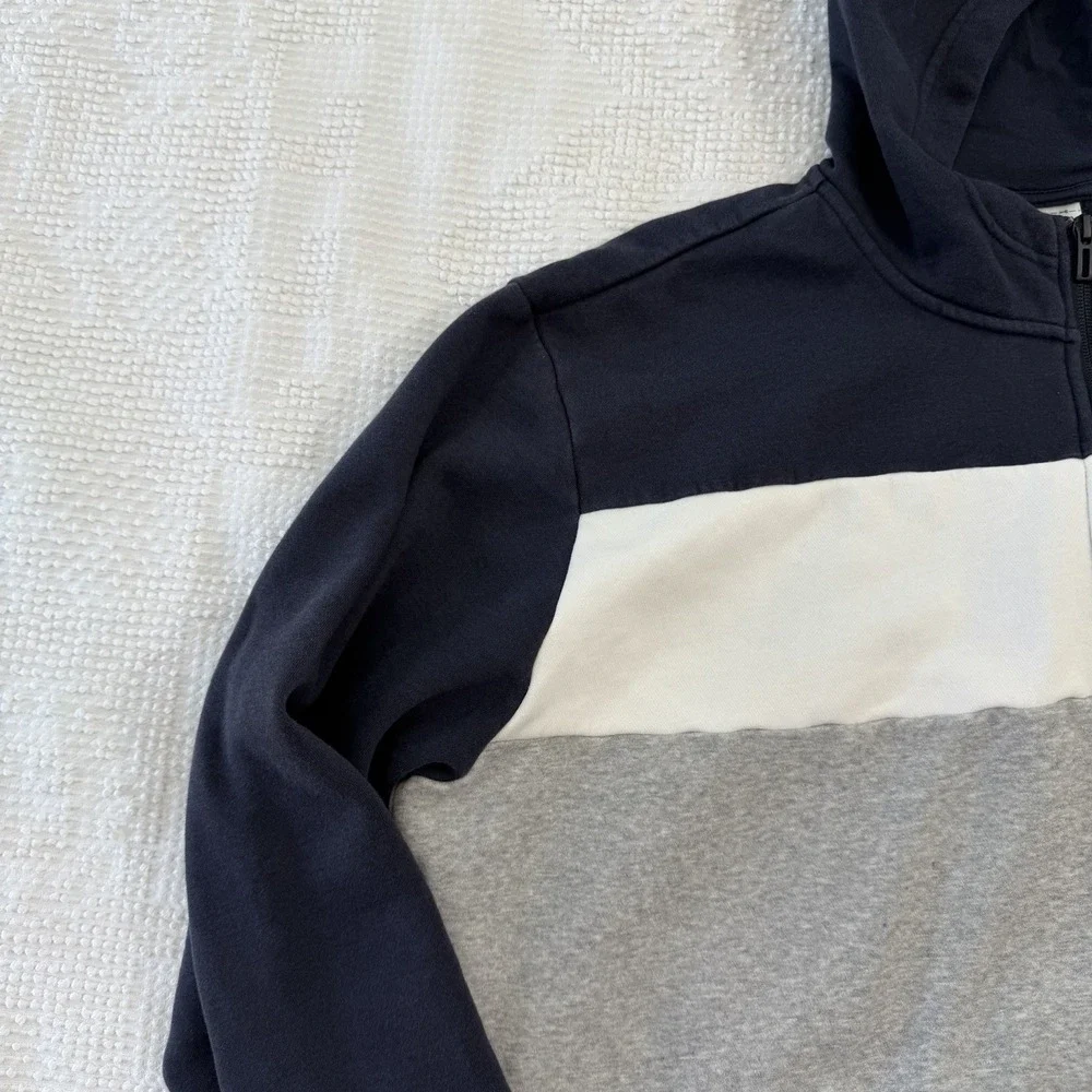 Adidas Sweatshirt Hooded Quarter-Zip White/ Gray/ Navy Mens XL HR6093